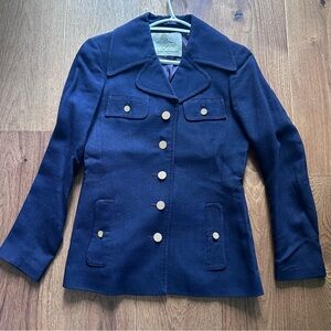 Vintage 70s Aquascutum Wool Skirt Suit in Navy